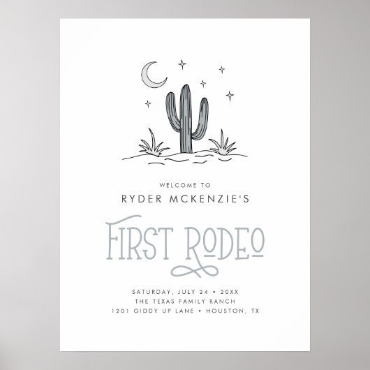 Poster Boho Blue Moderne Premier Rodéo 1er Anniversaire (Devant)