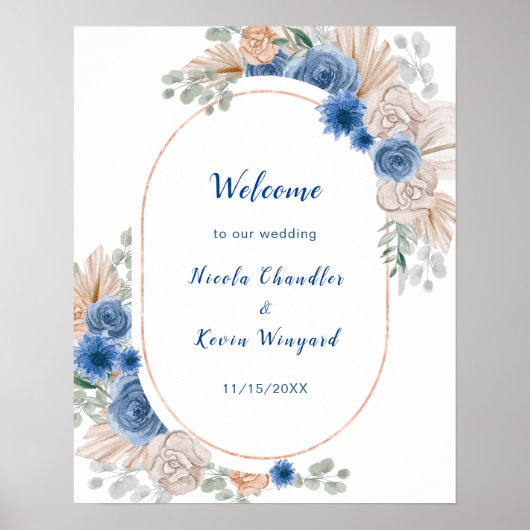 Poster Boho Blue Pampas Grass Mariage Bienvenue (Devant)
