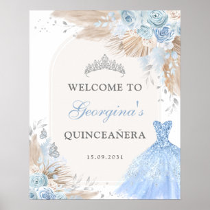 Poster Boho Blue Silver Quinceañera 15e anniversaire Bien