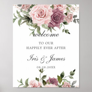 Poster Boho Blush Cinnamon Rose Floral Mariage Bienvenue