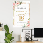 Poster Boho Blush et parties scintillant or 16e anniversa (Bureau à domicile)
