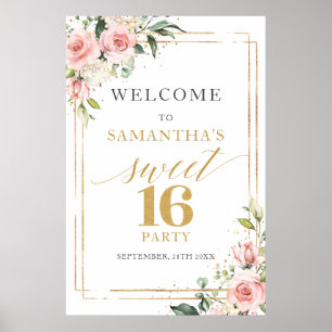 Poster Boho Blush et parties scintillant or 16e anniversa