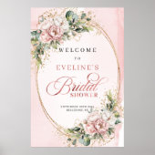 Poster Boho Blush Fleurs de couleur rose verdure Or Bienv (Devant)