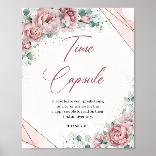 Poster Boho blush floral eucalyptus capsule temporel jeu (Devant)