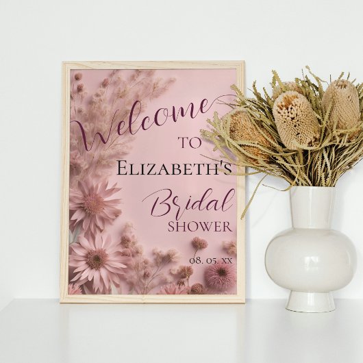 Poster Boho Blush rose Fleur sauvage séché Script Bienven