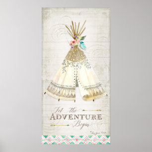 Poster Boho Bohemian Laisser l'aventure commencer Teepee 