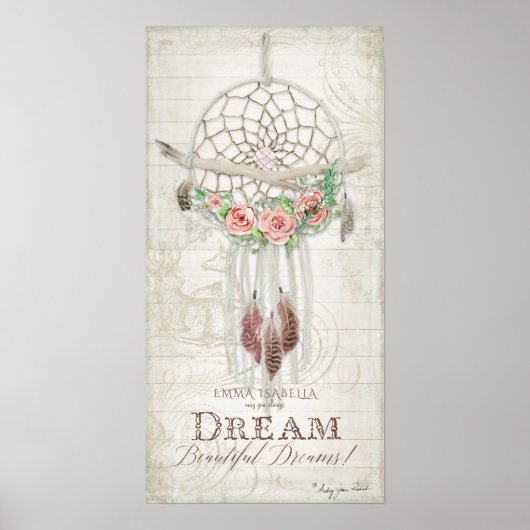 Poster Boho Bohemian Rêve Attrape-Rêves Bois Baby Name Sh (Devant)