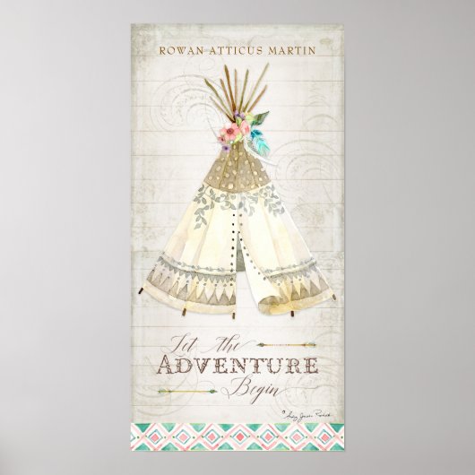 Poster Boho Bohémien Que l'Aventure Commence Tipi Bois (Devant)