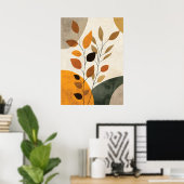 Poster Boho Botanical Abstract Leaves Neutral Earth Tone (Bureau à domicile)