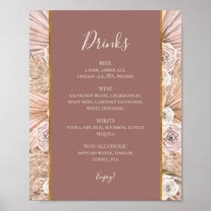Poster Boho Botanical Dusty Rose Mariage Boissons Menu Si