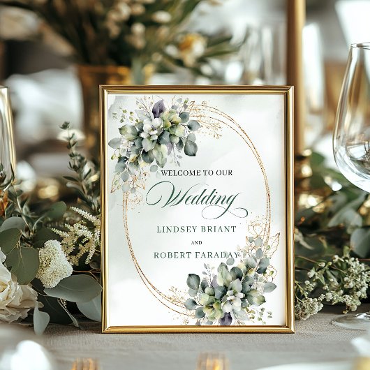Poster Boho Botanique Poussière Verte Table Mariage Bienv