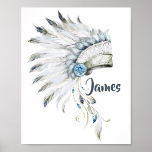 Poster Boho Boy en plume chapeau Nursery Art