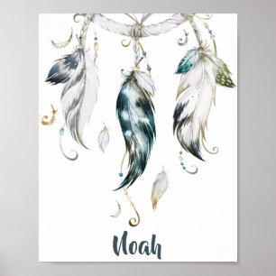Poster Boho Boy Feather Dream Catcher Wall Art