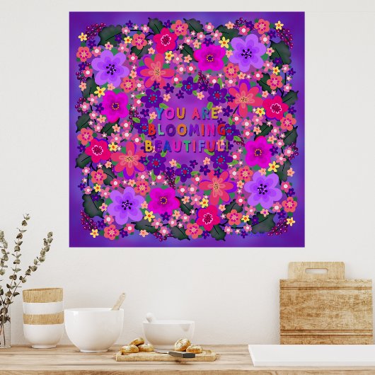 Poster Boho Bright Big Beautiful Flowers (Cuisine)