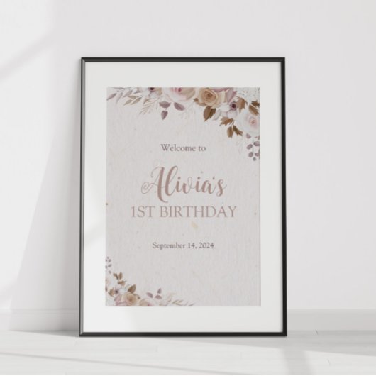 Poster Boho Brown Floral Anniversaire