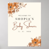 Poster Boho Brown Flowers Baby Shower  (Devant)