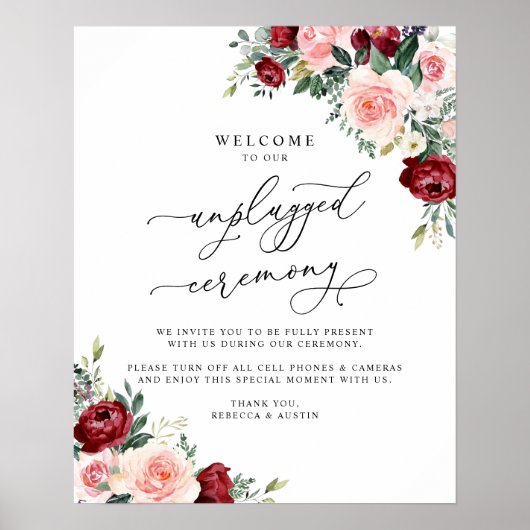 Poster Boho Burgundy Blush Unplugged Mariage (Devant)