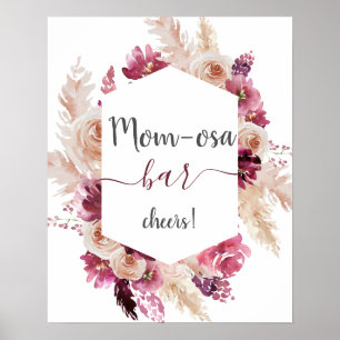 Poster Boho Burgundy Floral Baby shower Girl Maman signe 