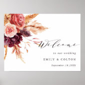 Poster Boho Burgundy Terracotta Floral Mariage Bienvenue (Devant)