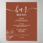 Poster Boho Burnt Orange Fleur sauvage Menu Mariage (Devant)