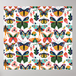 Poster Boho Butterflies : Motif en papier peint sans cout