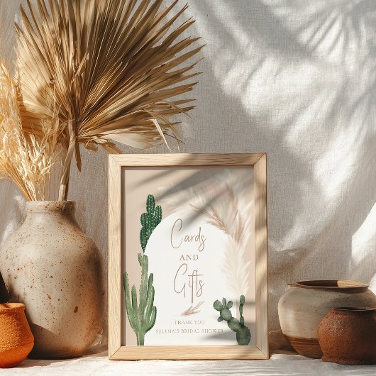Poster Boho cactus cartes pampas cadeaux douche nuptiale