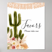Poster Boho Cactus Fleurs roses Pampas Symbole de faveur  (Devant)