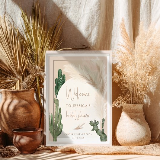 Poster Boho cactus pampas arche accueil nuptiale douche