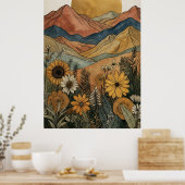 Poster Boho Céleste Soleil Doré Montagne Tournesol (Cuisine)