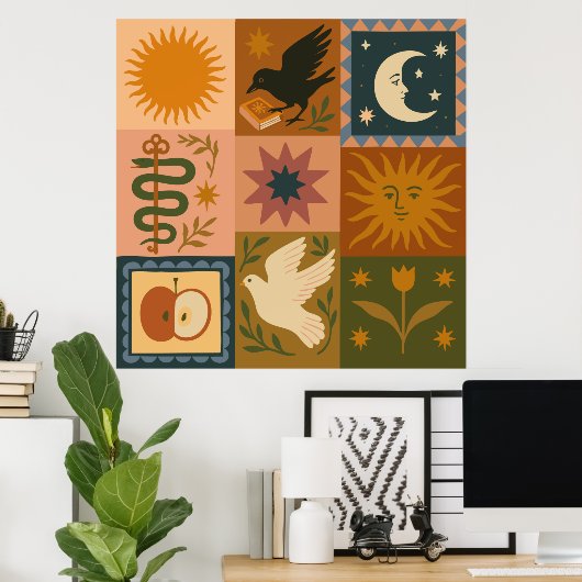 Poster Boho Celestial | Soleil et lune rétro (Bureau à domicile)