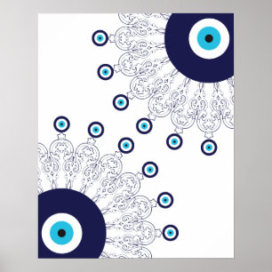 Poster Boho Chic Blue Evil Eye Lucky Mandala Motif