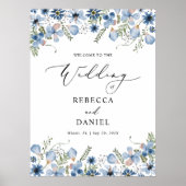 Poster Boho Chic Blue Fleurs sauvages Mariages Bienvenue (Devant)