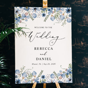 Poster Boho Chic Blue Fleurs sauvages Mariages Bienvenue