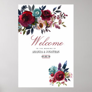 Poster Boho Chic Bourgogne et Mariage de automne d'automn