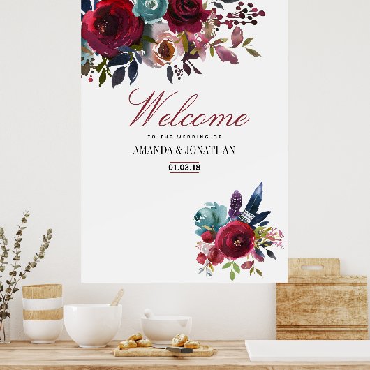 Poster Boho Chic Bourgogne et Mariage de automne d'automn (Cuisine)