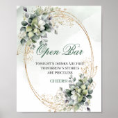 Poster Boho Chic Eucalyptus Panneau de Bar Ouvert Vert Or (Devant)
