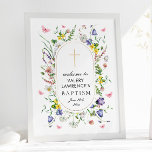 Poster Boho Chic Fleur sauvage Baptême Bienvenue<br><div class="desc">Poster De Bienvenue Boho Chic Fleur sauvage Baptism. Éléments correspondants disponibles.</div>