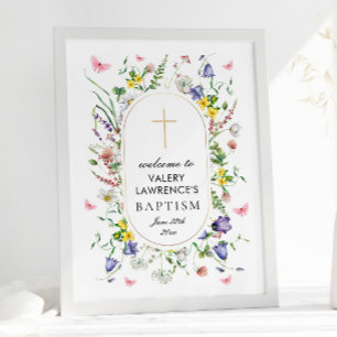 Poster Boho Chic Fleur sauvage Baptême Bienvenue