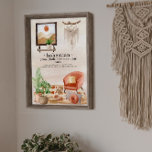 Poster Boho Chic Home Scène Bohème Définition<br><div class="desc">Décor maison bohème avec un fauteuil moderne du milieu du siècle avec des coussins et vos chaussons préférés,  quelques plantes et un tapis avec un tableau au mur et une penderie en macrame. Ce design boho chic comprend la définition de bohème. Conception composite par Holiday Hearts Designs.</div>