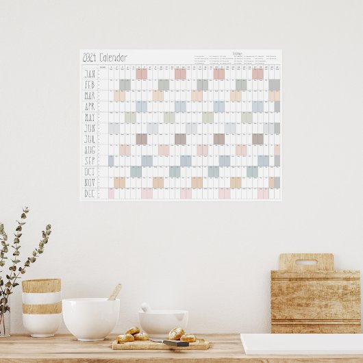 Poster Boho Chic Large 2024 Wall Calendar (Horizontal) (Cuisine)