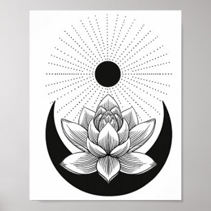 Poster Boho-chic Lotus Soleil Et Lune - Pouvoir Féminin-