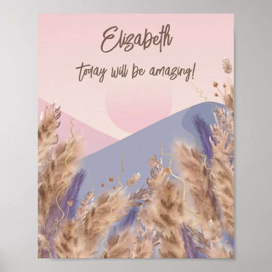 Poster Boho Chic Pastel Pampas Grass Nature Citation Pers (Devant)