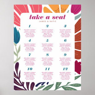 Poster Boho Chic Retro Mariage Floral Sièges