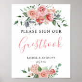 Poster Boho Chic Sign Invité Livre Mariage Floral Rose (Devant)