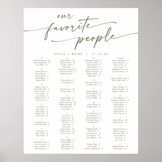 Poster Boho Chic Vert et Blanc Imprimable Carte de siège (Devant)