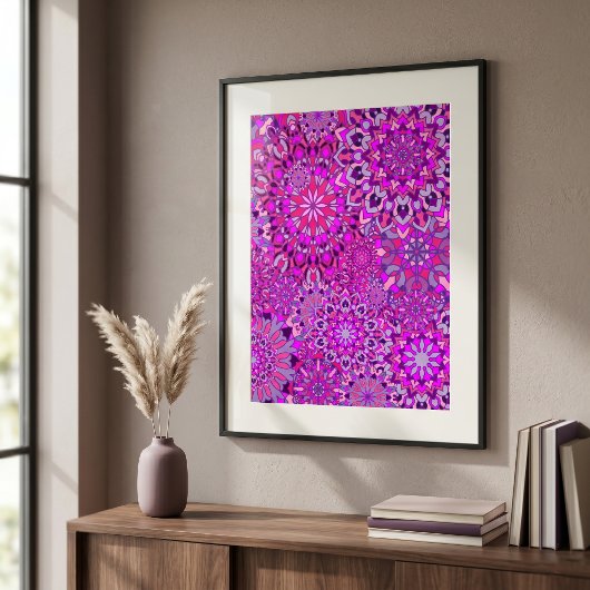 Poster Boho Chic Vibrant Mandalas Floraux Rose Violet