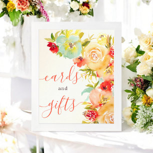 Poster Boho Chute en amour cartes florales cadeaux douche