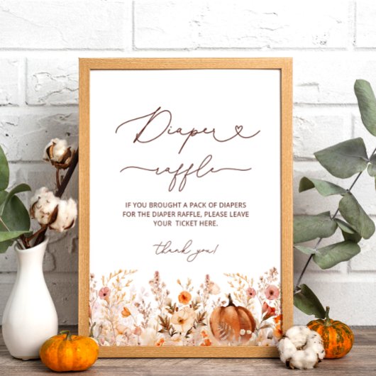 Poster Boho Citrouille Automne Floral Baby shower Diaper 