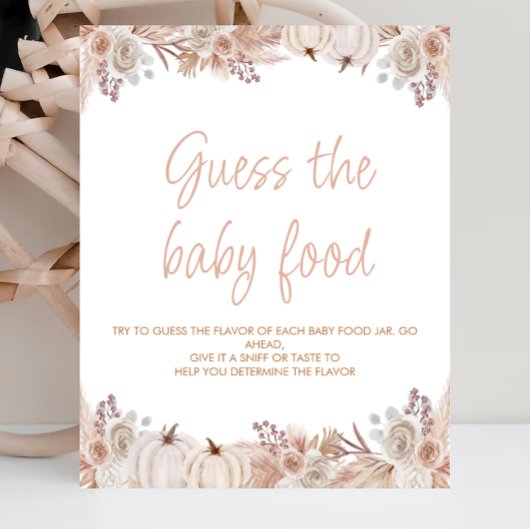 Poster Boho Citrouille Baby shower Devinez Le Panneau Ali
