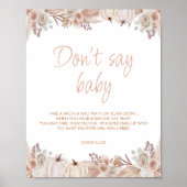 Poster Boho Citrouille Baby shower ne pas dire bébé signe (Devant)